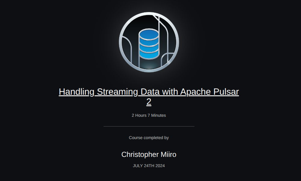 Handling Streaming Data with Apache Pulsar 2 Certificate